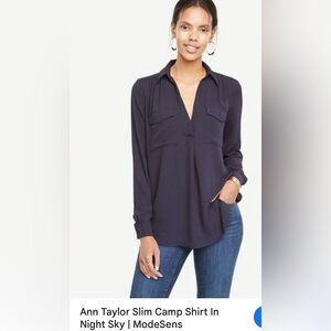 Ann Taylor Midnight Blue V-Neck Blouse